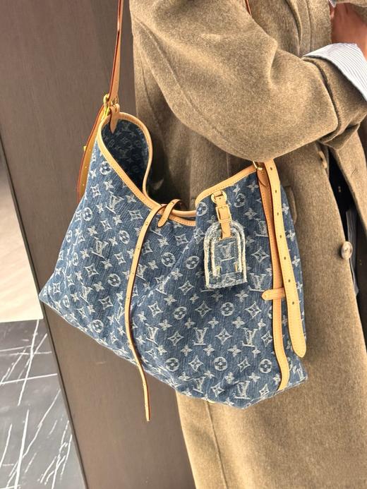驴家|Carryall MM 老花满印按扣开合 牛仔布拼皮革 手提单肩包 中号 女款 蓝色（CB） 商品图1