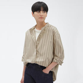 MHL WIDE STRIPE COTTON 女式休闲立领条纹衬衫