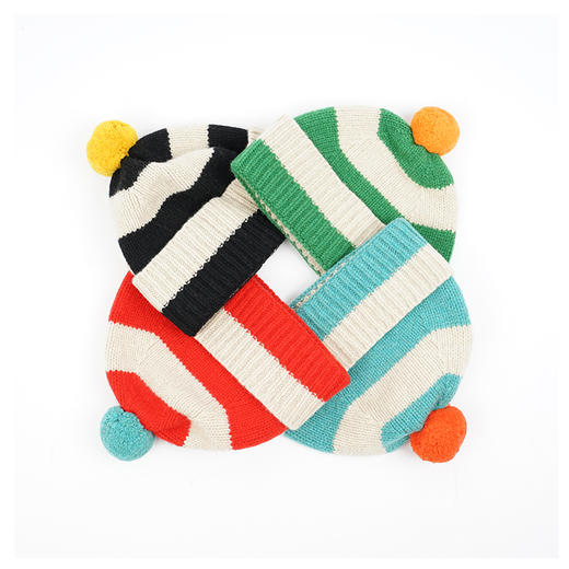 JO GORDON Stripe Pompom Hat 羊羔毛彩色条纹蓬蓬帽 毛线帽 商品图0