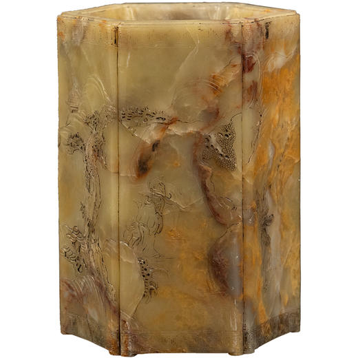 清 青田石雕山水人物六角笔筒 商品图5