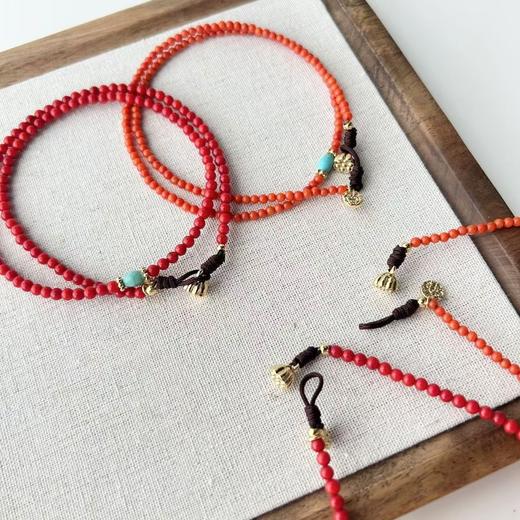 纯手工红色旺中女“中国红南红串绿松石项链手链 商品图1