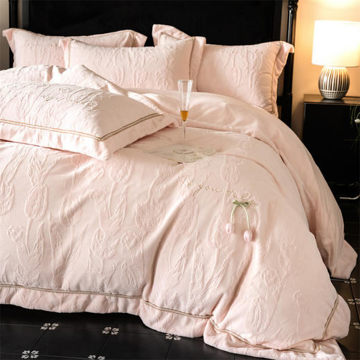 顶柔牛奶绒雕花绒刺绣四件套芙拉系列-TJ1548 商品图2