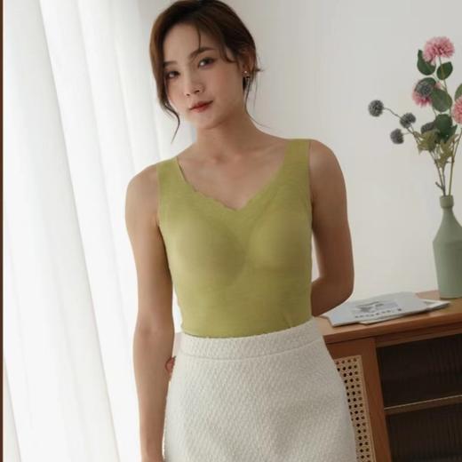 定制羊绒蚕丝德绒保暖女士背心固定杯无痕打底衫秋冬免穿文胸内衣 商品图2