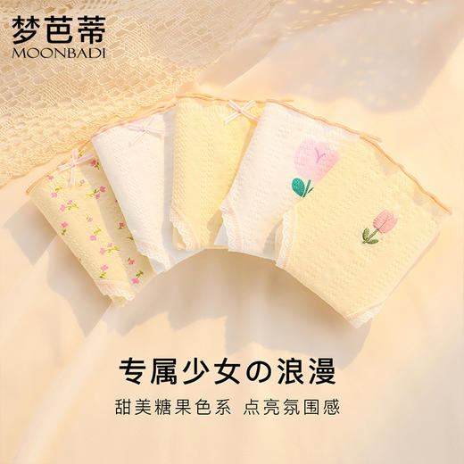 甜美蕾丝少女内裤纯棉抑菌底裆抑菌透气高弹不勒不夹臀169郁花初晴内裤5条装 商品图5