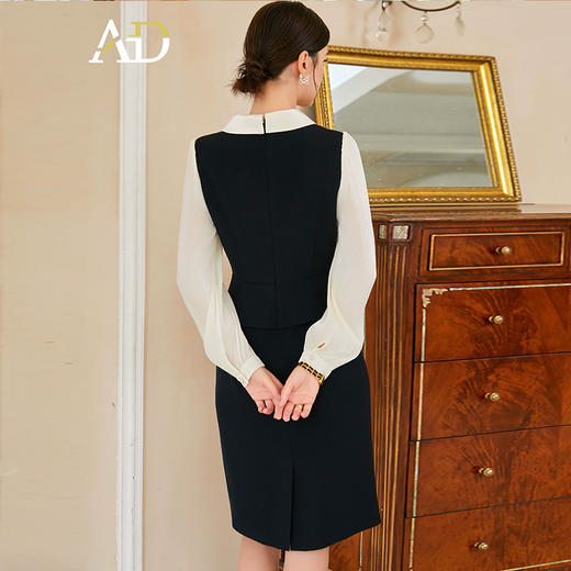 AD女神范高级感正式场合醋酸连衣裙名媛黑色圆领假两件时尚套装裙 商品图3