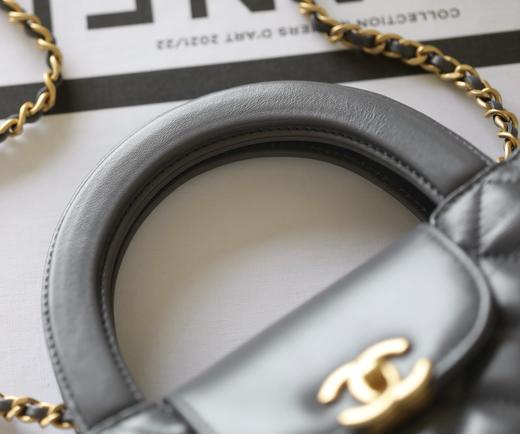 CHANEL香奈儿 24A  Kelly 菱格纹 链条肩带 皮革 单肩斜挎手提包 女款 灰色（HH） 商品图2