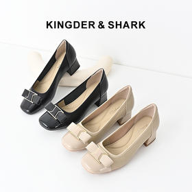 经典鲨2024年秋新款时尚小方头简约浅口粗跟气质通勤单鞋女KW333-D37061