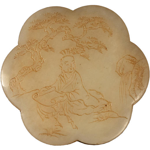 清 玉雕松下高仕梅花形香盒 商品图5