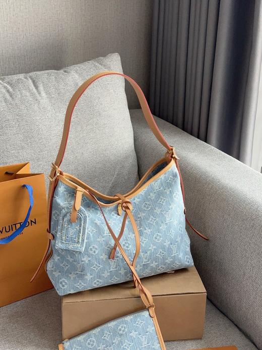 驴家|lv Carryall Sky Denim系列 PM 字母徽标可调节肩带 帆布拼皮革 帆布包手提单肩包 小号 女款 蓝色（CB） 商品图10