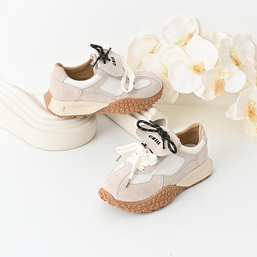 经典鲨2024年秋新款韩版时尚拼色系带平底跑步运动休闲鞋女KW353-D37011 商品图2