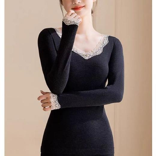 绵羊毛保暖内衣套装 腈纶蕾丝花边领秋衣秋裤女 可外穿保暖衣发热衣 商品图3