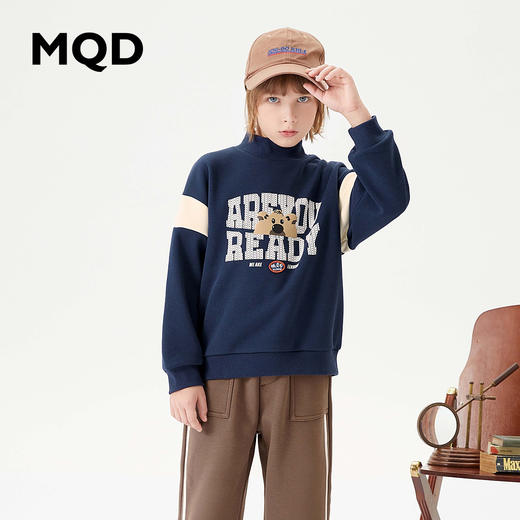 【MQD】童装男大童冬新款学院风撞色拼接加绒保暖半高领卫衣 商品图0