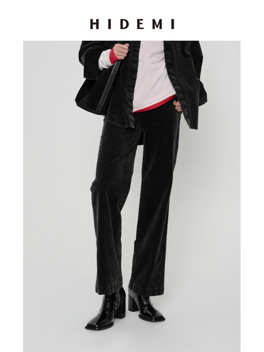 HIDEMI 多重水洗做旧感磨砂灯芯绒中高腰显瘦直筒裤 商品图2