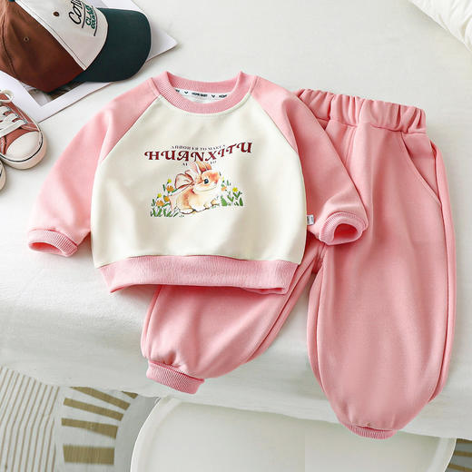 【亲肤柔软，潮萌韩范~】儿童卫衣套装 秋季新款 男童衣服 女童韩版运动套装 休闲童装-QQ 商品图1