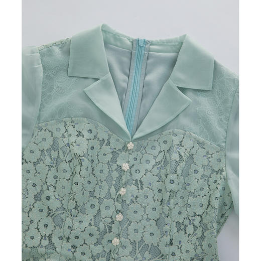 司歌蕾丝翻领假两件连衣裙收腰五分袖A901089X 商品图4