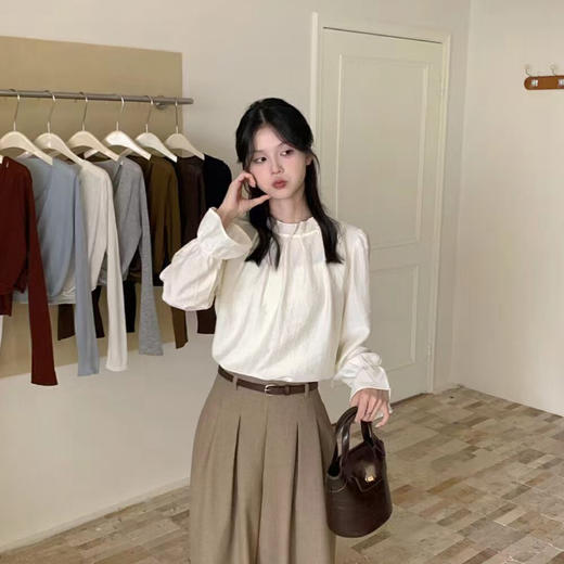 【特惠不退换】天丝绉褶皱设计长袖上衣   FLW-UJ4HC124220【24220#】 商品图2