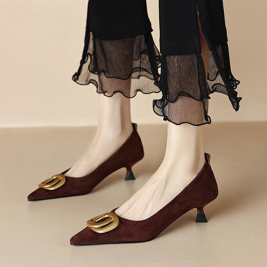 【预售5天】时尚羊绒面中跟鞋，尖头真皮细跟金属扣件工作鞋ZYY&A105 商品图0