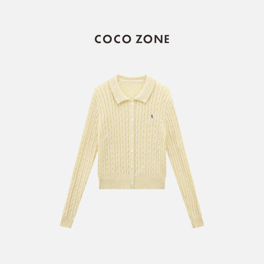 COCO ZONE 100棉翻领单排扣针织衫长袖上衣CC2C1376 商品图0