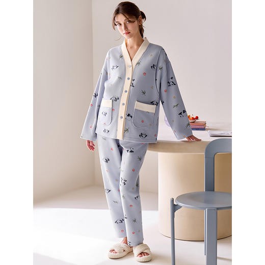 *【芬腾】月子服空气棉夹层针织薄夹棉加厚秋冬孕妇睡衣产后哺乳家居服 商品图4