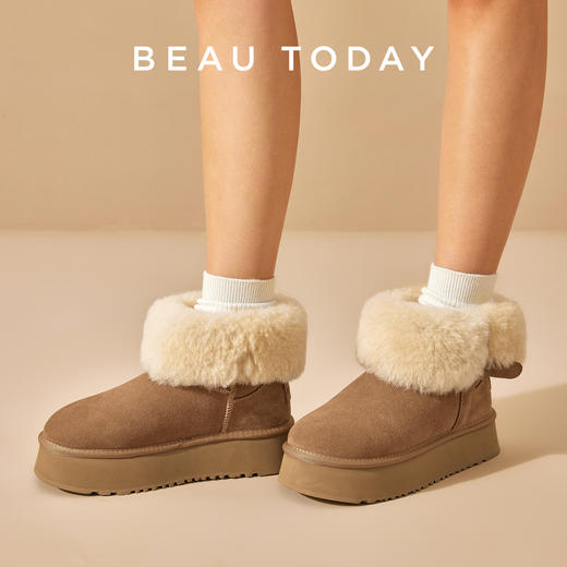 BeauToday 厚底雪地靴秋冬BT加绒棉靴女保暖毛绒棉鞋毛毛鞋08071 商品图1