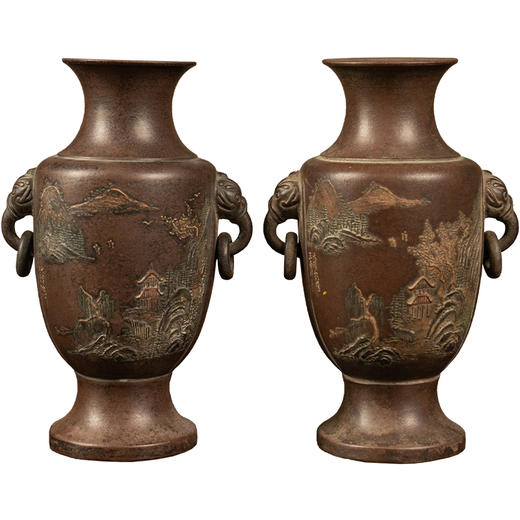 清 王南林款紫砂山水环耳赏瓶（一对） 商品图5