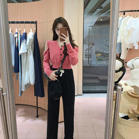 金蘑菇菇【弗洛伊德玫瑰】纸片人v领小短款设计感露肩小开衫