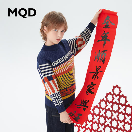 【MQD】童装男童毛衣冬季新款加厚保暖复古半高领撞色儿童针织衫 商品图1