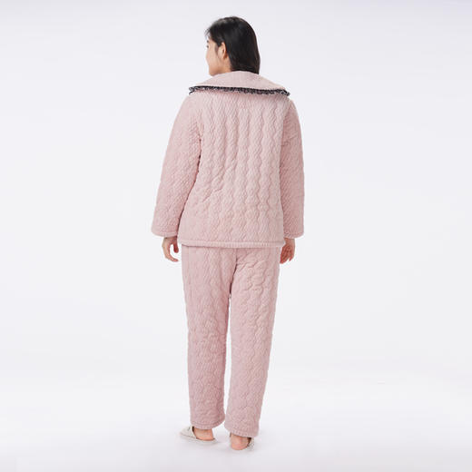 都市丽人睡衣夹棉系列长袖家居服法兰绒烂花夹棉加厚女士夹棉套装LHT1T5 商品图3