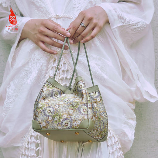 SAINTJOY/上久楷  宋锦拎包 孔雀羽团花锦 手拎包 BWS24A0302-E（不含礼盒包装） 商品图2