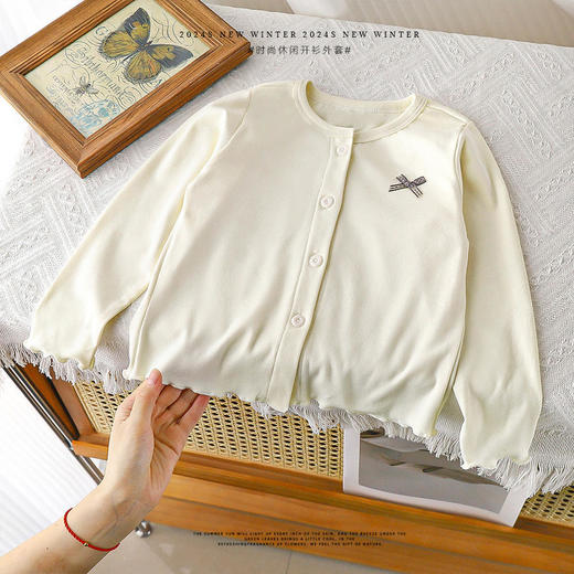 【秒杀】【39.9/任选2件起】巴比童装女童秋款外套花边针织衫宝宝圆领蝴蝶结童装开衫休闲春秋打底上衣★ 商品图3