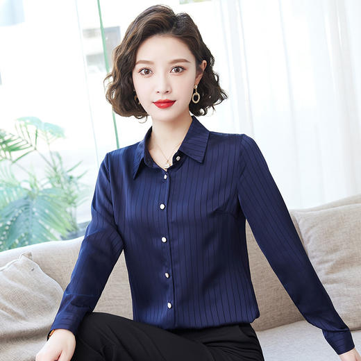 缎面条纹衬衫设计感职业垂坠衬衣TR-HGH6037 商品图3