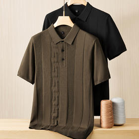 【新款DPF】大依优型翻领毛衣针织短袖背心休闲针织衫毛背心满印字母加肥加大上衣男士胖子大码毛衫t恤打底