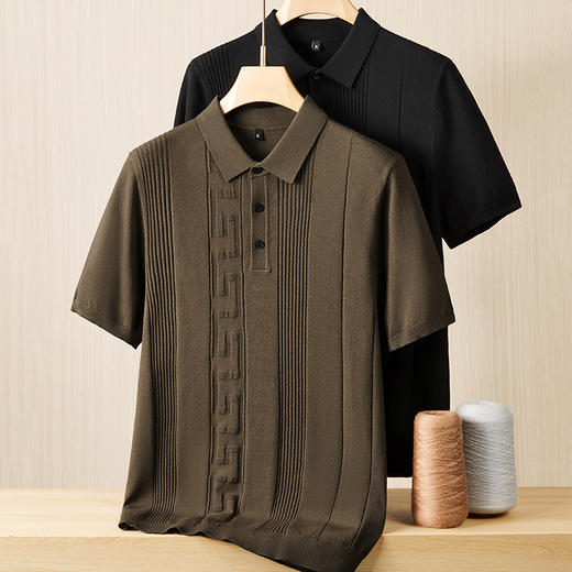 【新款DPF】大依优型翻领毛衣针织短袖背心休闲针织衫毛背心满印字母加肥加大上衣男士胖子大码毛衫t恤打底 商品图0