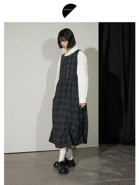 半圆/D24310381/不对称抽褶格纹羊毛呢背心裙