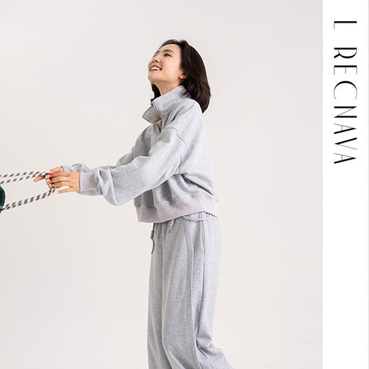 L RECNAVA [72%棉] 宽松运动套头卫衣 显瘦遮肉 半拉链高领休闲上衣 商品图3