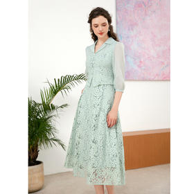 司歌蕾丝翻领假两件连衣裙收腰五分袖A901089X