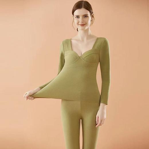 【低领显胸性感保暖秋衣秋裤套装】无痕内衣带胸垫打底衫 薄可外穿冬 商品图3