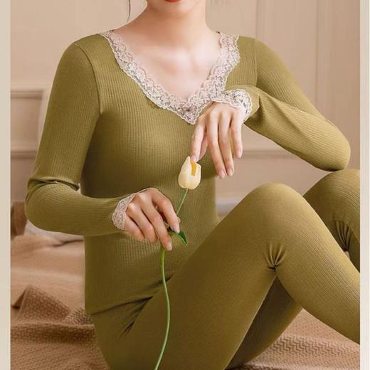 绵羊毛保暖内衣套装 腈纶蕾丝花边领秋衣秋裤女 可外穿保暖衣发热衣 商品图1