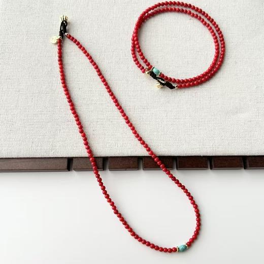 纯手工红色旺中女“中国红南红串绿松石项链手链 商品图3
