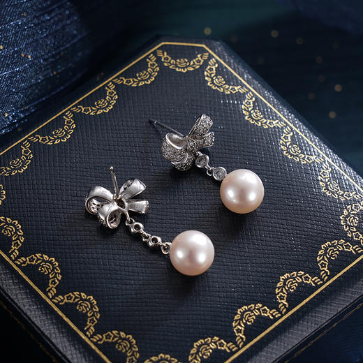 子佩集S925银珍珠耳钉【XXEH085】纯银珍珠蝴蝶结2409 商品图3