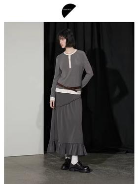 半圆/D24310328/简约灰白撞色打底衫