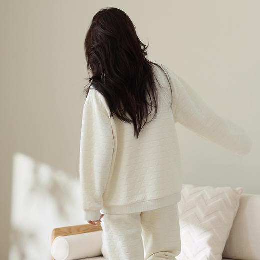 芬腾睡衣女空气夹层针织薄夹棉秋冬季开衫加厚纯棉长袖家居服套装 商品图2