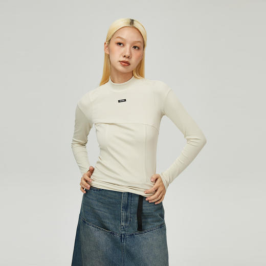 oneup纯色紧身拼接长袖 商品图3