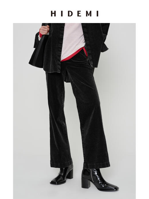 HIDEMI 多重水洗做旧感磨砂灯芯绒中高腰显瘦直筒裤 商品图1