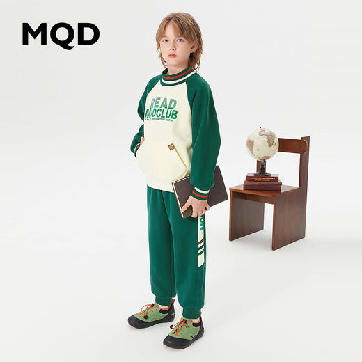 【MQD】【上衣+裤】童装男大童冬学院风撞色插肩袖运动套装 商品图1