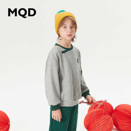 【MQD】【新中式】童装男大童冬新款撞色贴布绣加绒卫衣 商品图1