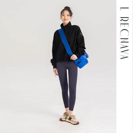 L RECNAVA [72%棉] 宽松运动套头卫衣 显瘦遮肉 半拉链高领休闲上衣 商品图1
