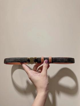 赛琳TRIOMPHE 小号标志印花和牛皮革腰带1.8cm|yh（HH）