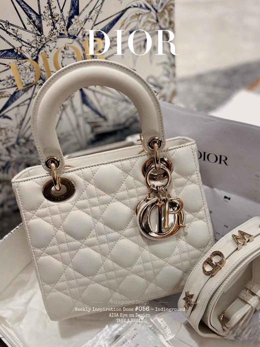 迪家| Lady DiorMy ABCDior 浅金色饰面金属吊饰藤格纹 小羊皮 单肩斜挎手提包白色 四格 女款多色可选（HH） 商品图1