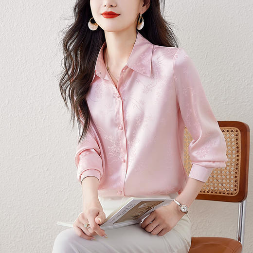 KQL-403H7780新款POLO领薄款衬衫女宽松提花气质国风复古衬衣开衫 商品图0